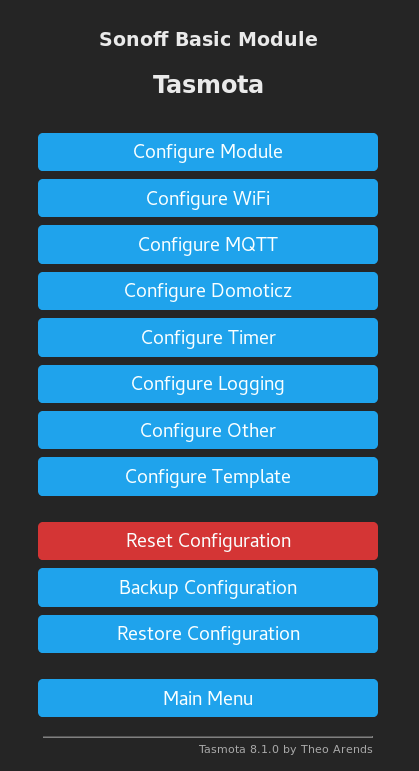 Sonoff configuration page